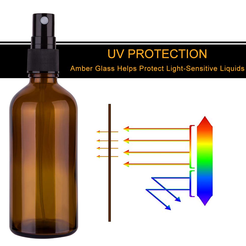 Amber Glass Spray Bottles, 4 oz Small Spray Bottles Fine Mist, Set of 4 (Amber)