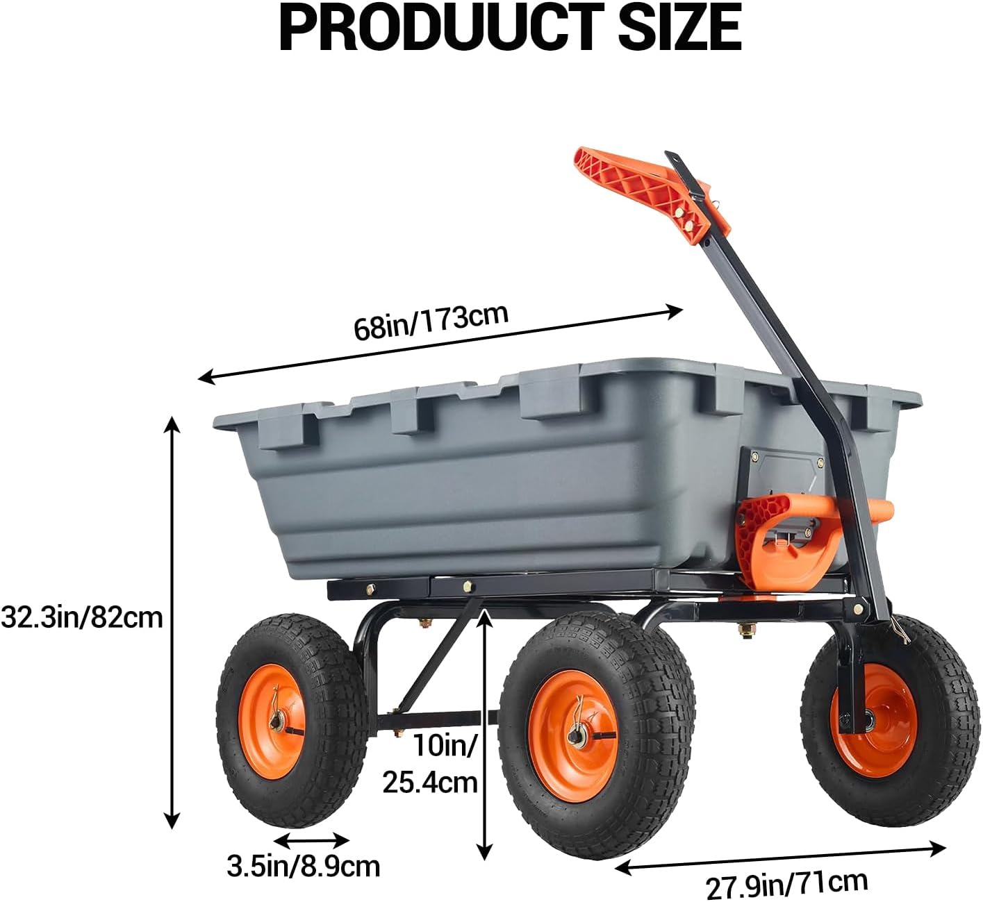 Heavy Duty Poly Utility Dump Wagon 180°Quick Release Dumping, 800 Lb Capacity Outdoor Wheelbarrow for Yard, Landscaping & Gardening