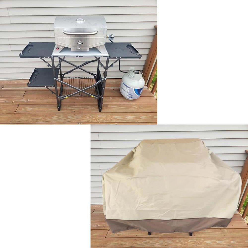 Outdoor Slim-Fold Cook Station Cover Waterproof Heavy Duty Portable Outdoor Folding Grill Table Cover, Beige