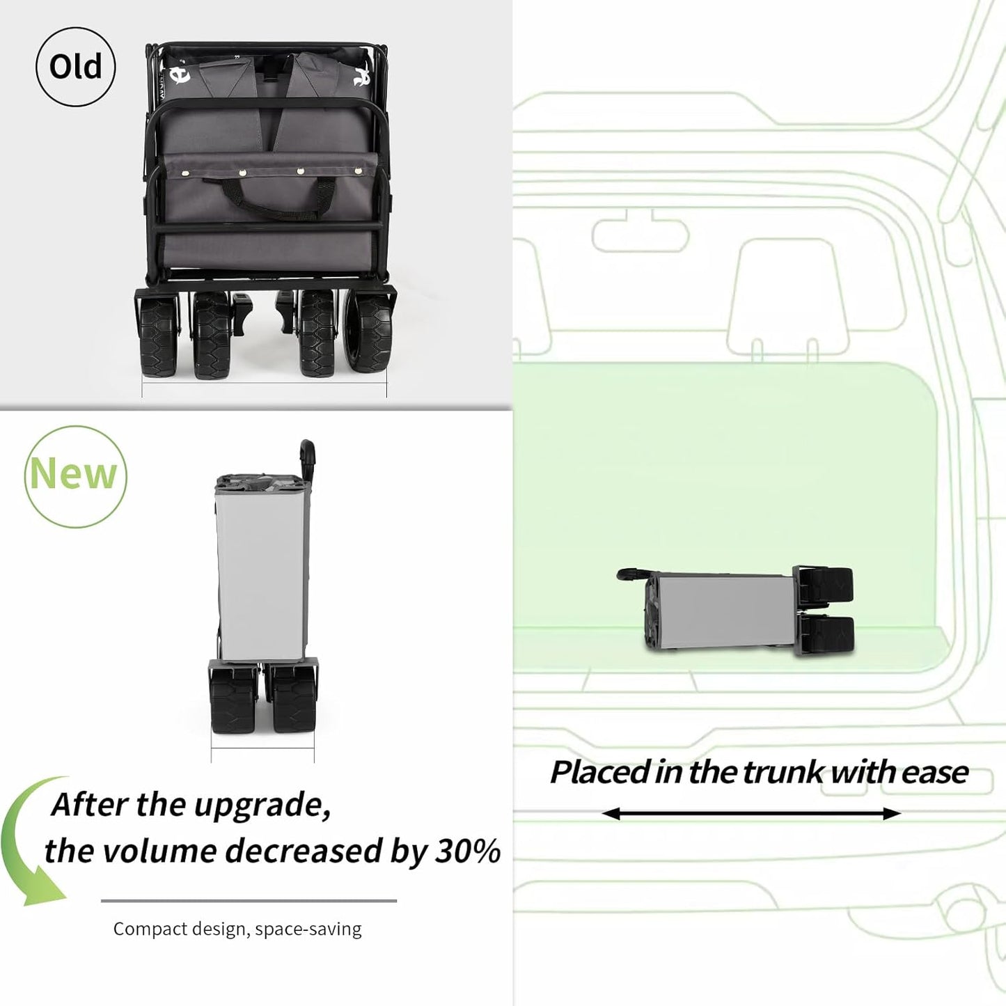 Whitsunday Collapsible Folding Wagon Heavy Duty Utility Beach Wagons with Opened Tailgate and All-Terrain Wheels for Camping,Garden,Sports Grey