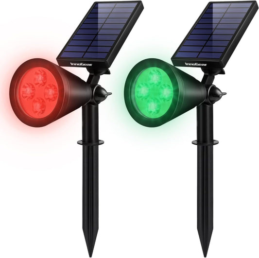 InnoGear Solar Lights Outdoor Waterproof Solar Garden Light for Outside Yard Landscape Lighting Pathway Spot Lights Spotlight Wall Light Auto On/Off, Pack of 2 (Red and Green Light)