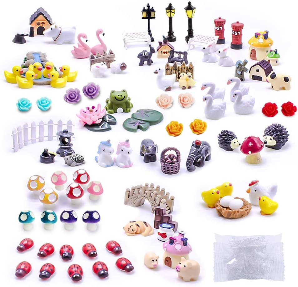 Dracarys Selected 100 Pcs Fairy Garden Accessories, Mini Resin Animals, Miniature Figurines, Micro Landscape Ornaments Kit, Garden DIY Animals, Environmental Resin, Forest Encounters