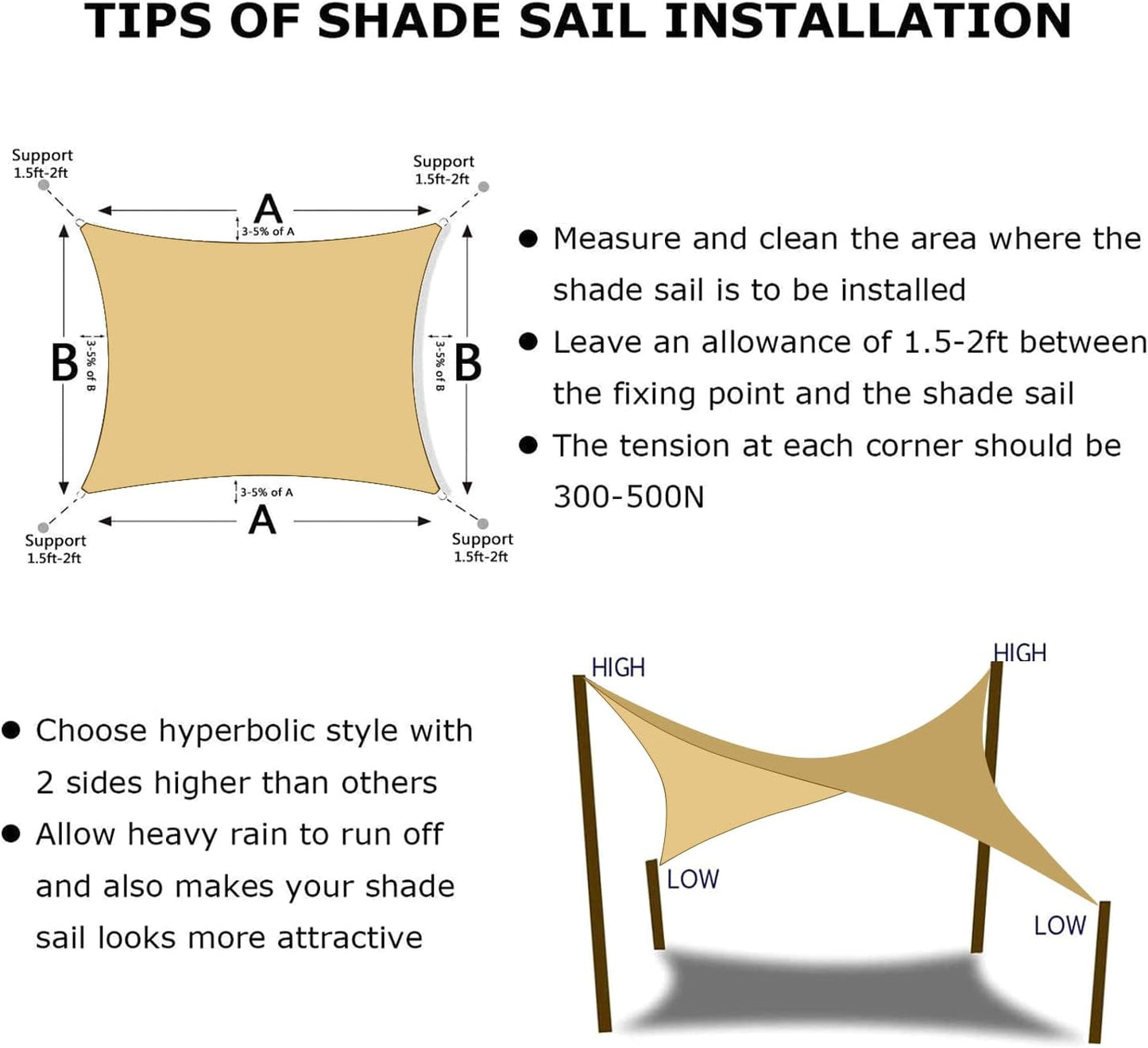 KANAGAWA 8'X10' Sand Custom Size Sun Shade Sail Rectangle UV Block Canopy Cover for Patio Backyard Lawn Garden Outdoor (Customized Available)