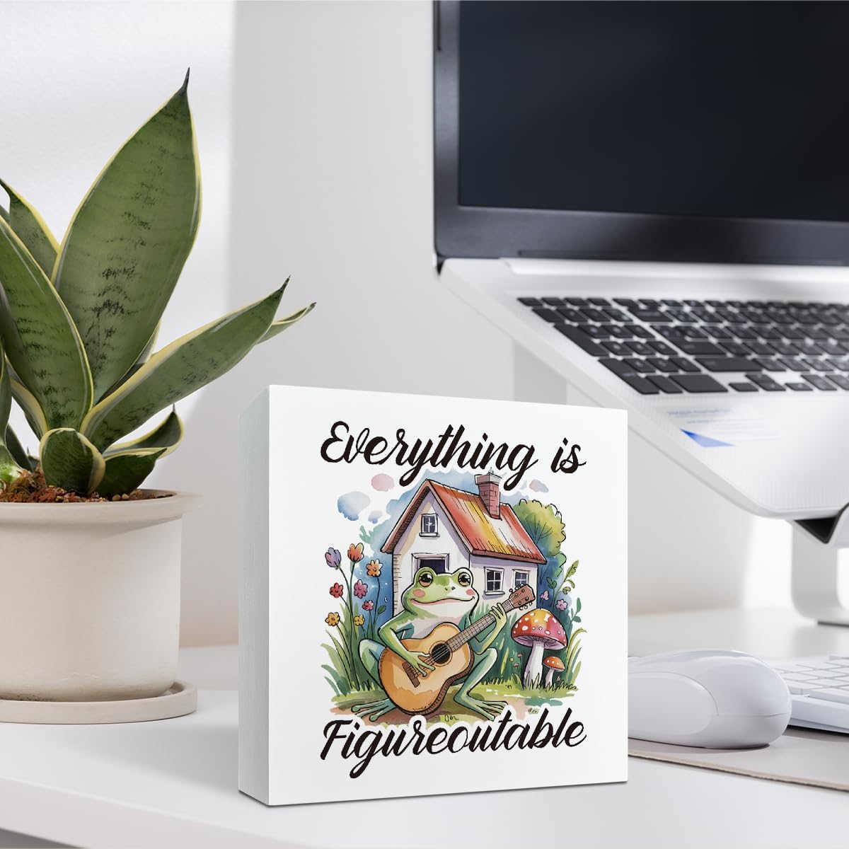 Inspirational Desk Signs, Rustic Wooden Box Signs, Motivation Wood Plaque for Office Cubicle Workplace Decor, Tabletop Decors, Everything is Figureoutable Sign 5×5×1.2inches