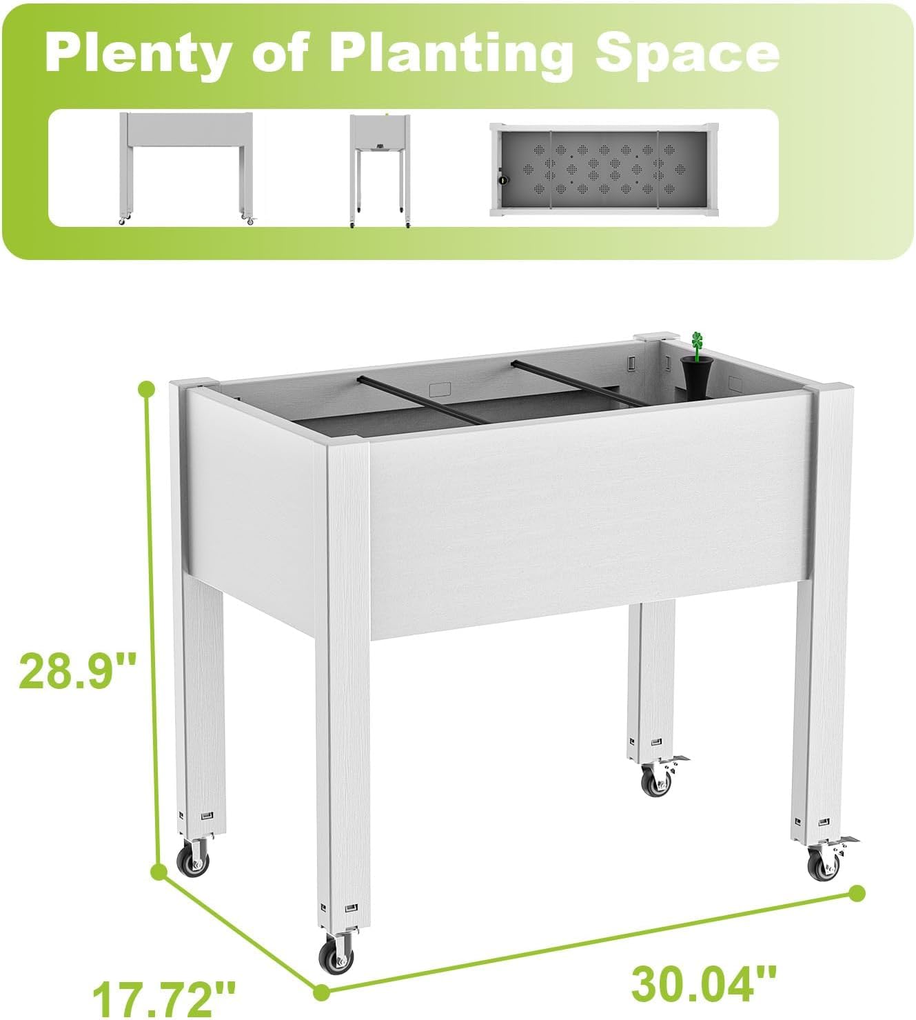 Elevated Raised Garden Bed with Legs,Outdoor Large Resin Patio Planter Box Stand Divisible with Drain Plug,Water Monitor for Plants Vegetables Flowers Fruits(Ashen)
