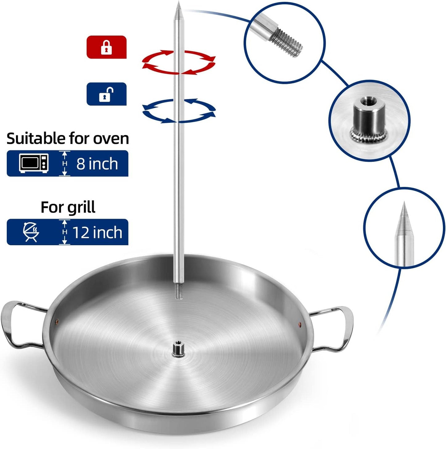 DAKOS Upgraded Thicken Stainless Vertical Skewer Griddle, Barbecue Grill Stand, Vertical Skewer Grill, Great for Tacos Al Pastor, Tacos, Whole Chicken (15.27 x 13.39 x 2.83)