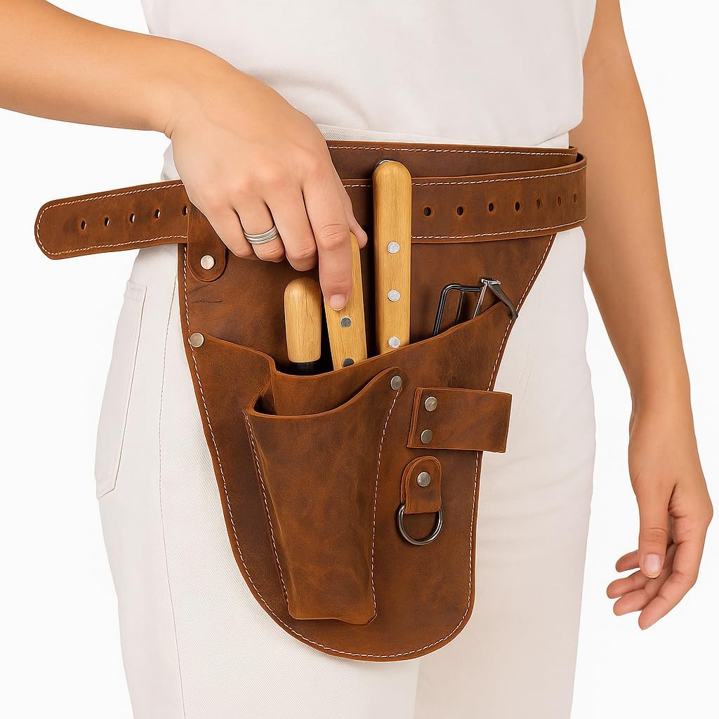 Garden Florist Tool Belt for Men | Leather Tool Belt for Women | Handmade Belt for Gardener, Electrician, and Carpenter | Leather Florist Belt (Brown CrazyHorse) (Brown crazy-horse, one size)