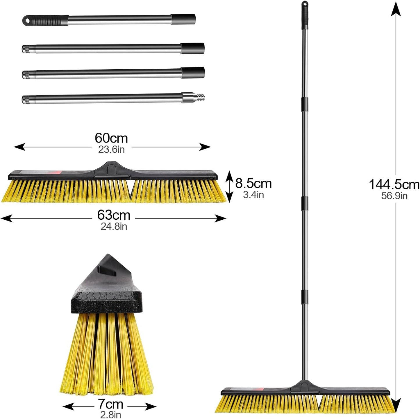 24" Push Broom Outdoor Heavy Duty,Masthome Industrial Brooms with 55" Long Handle and Stiff Bristles,Outdoor Broom Heavy Duty,Commercial for Garage Yard Patio Warehouse Concrete Floor Cleaning