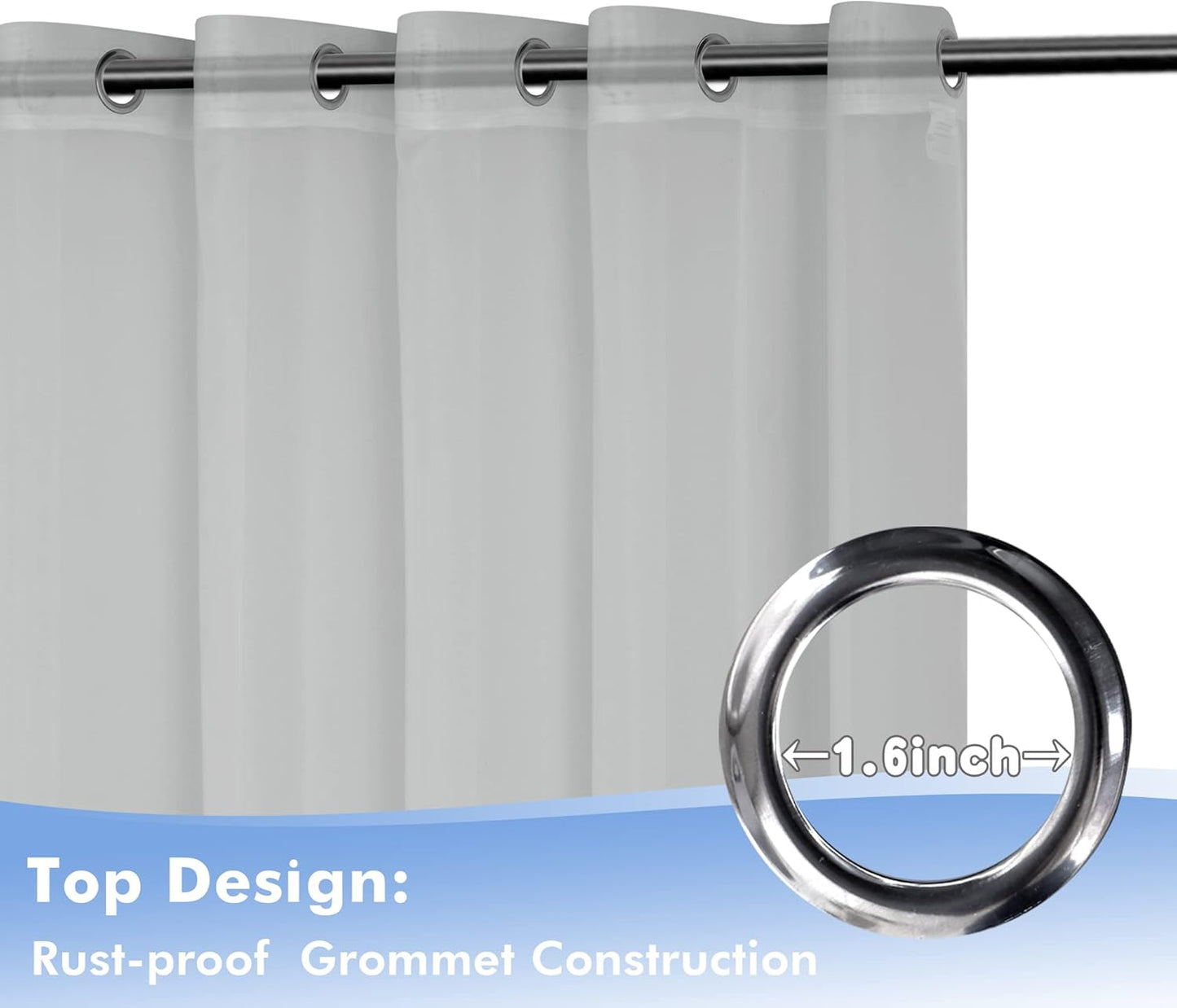 HolidayIdeas Outdoor Sheer Curtains for Patio Waterproof, 4 Panels - 54 x 108 Inch - Cloud Grey Light Filtering Voile Outside Curtains Grommet Drapes for Front Porch, Gazebo, Pergola, Backyard