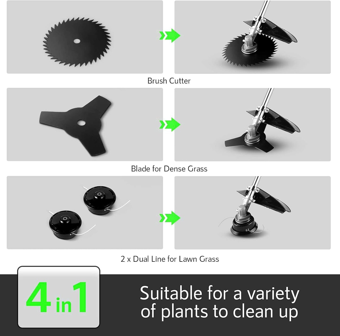 COOCHEER Brush Cutter Gas Powered 58cc, 4 in 1 Weed Wacker Gas Powered, 2 Cycle Straight Shaft String Trimmer Grass Cutter Machine for Lawn and Garden Care Trimming, Green