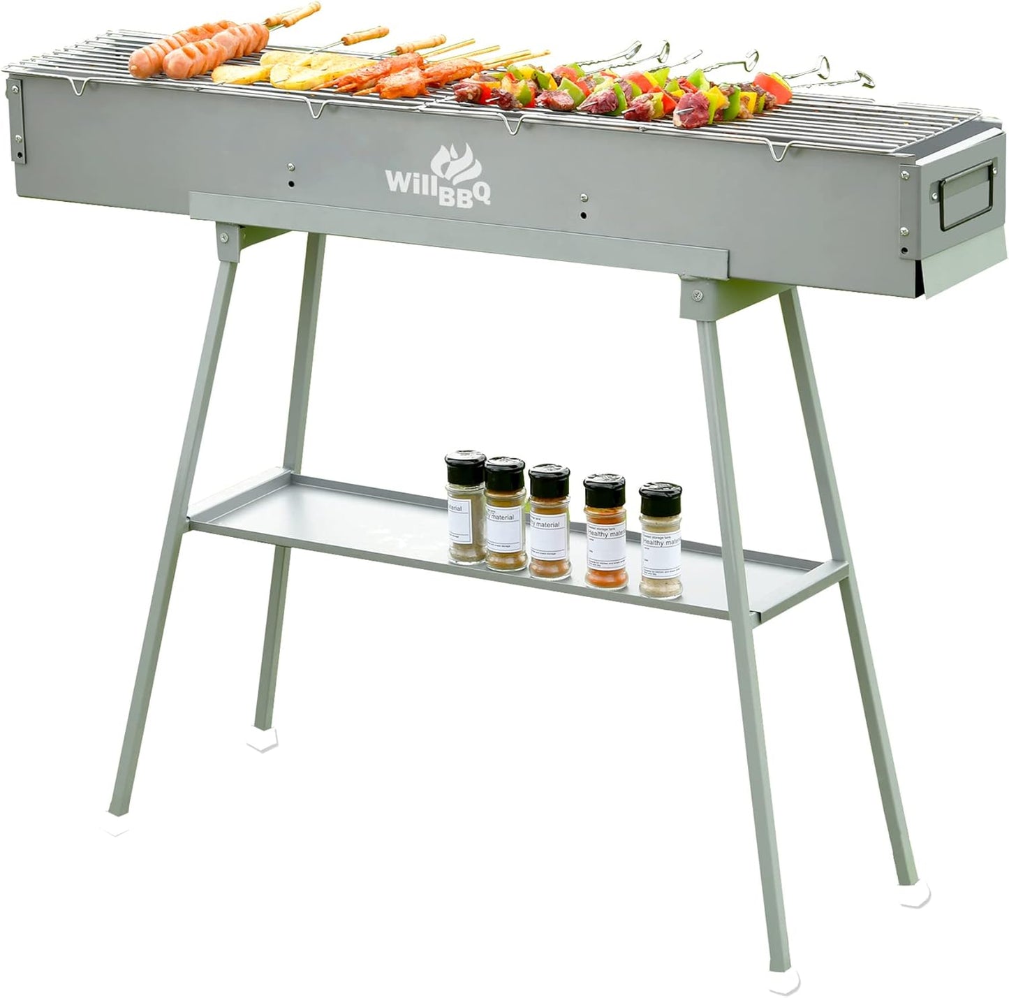 Charcoal Grills Commercial Quality Portable Multiple Size Hibachi BBQ Lamb Skewer Folded Camping Barbecue Grill for Garden Backyard Party Picnic Travel Outdoor Cooking Use(39.4x7.1x5.1 inch)