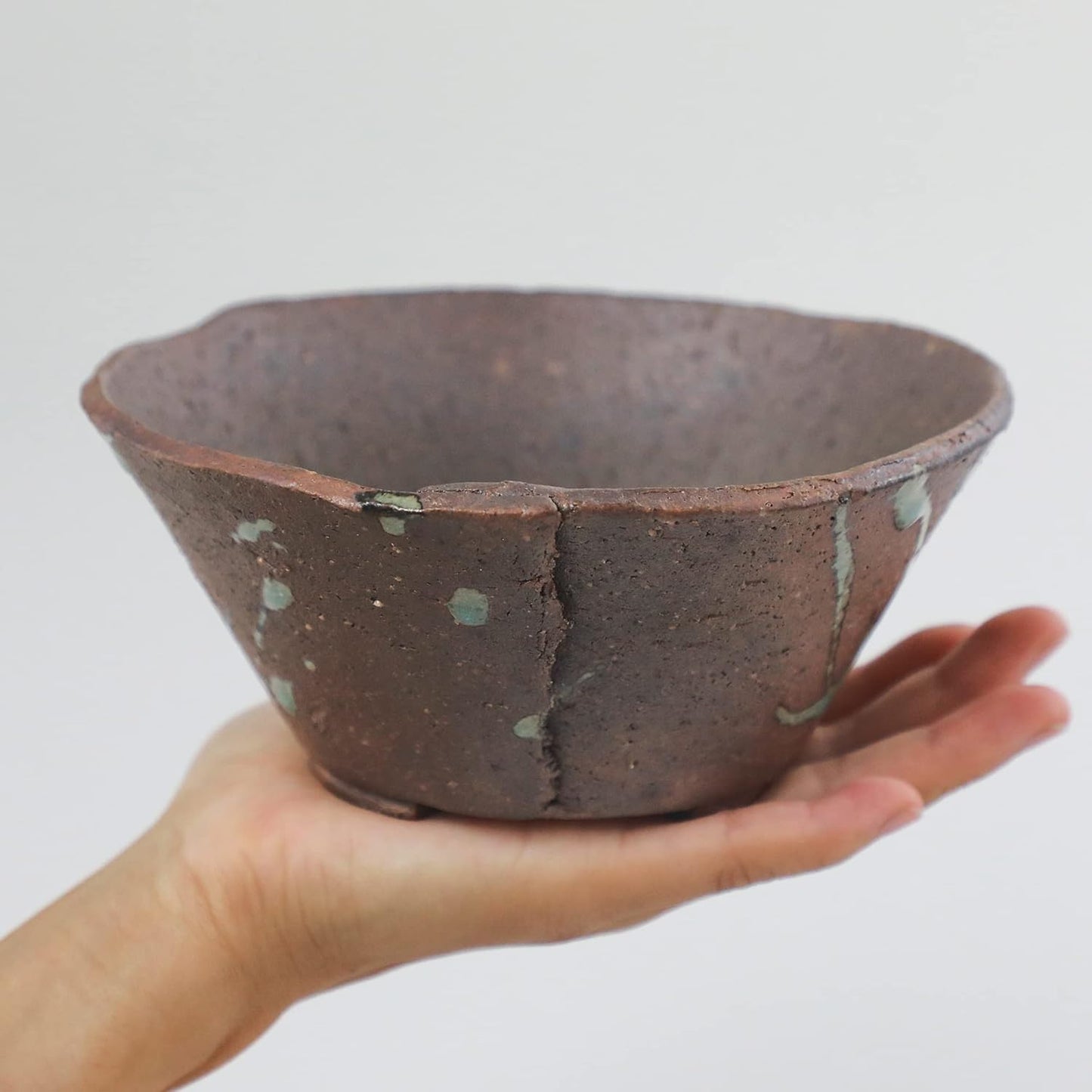 Wazakura Tokoname Series Handmade Ceramic Rustic Tatara Style Bonsai Pot with Drainage Hole 6.3 in (160mm) Made in Japan, Garden Planter, Flower Vase, Houseplant Centerpiece