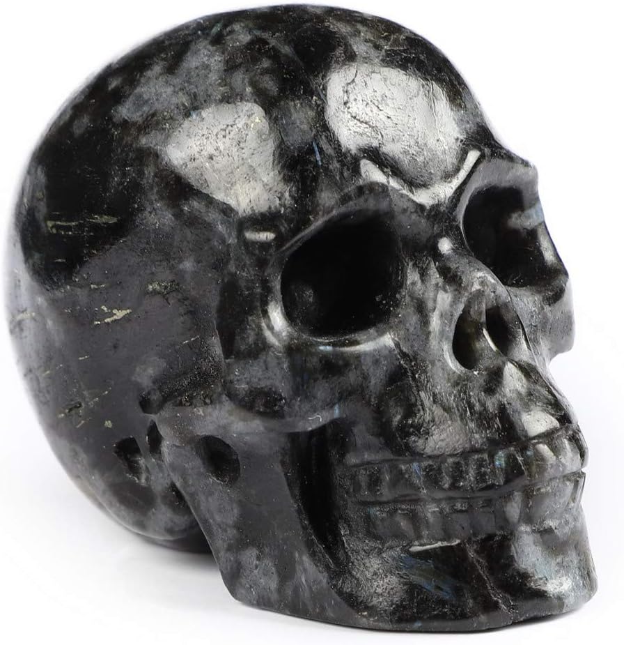 Skullis 2.0” Russian Arfvedsonite Crystal Skull, Hand Carved Gemstone Fine Art Sculpture, Reiki Healing Stone Statue.1