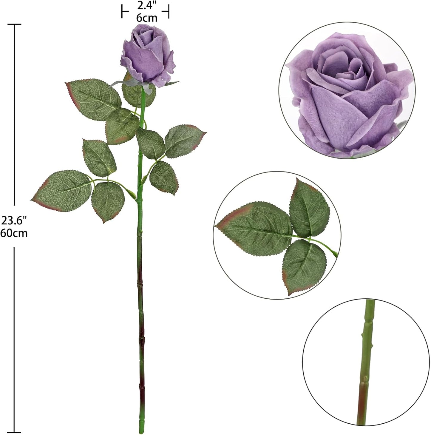 Artificial Realistic Roses Lilac Flowers 24" Real Touch Silk Roses Bouquet Long Stems Rose Fake Roses Decor for Home Party Wedding Table Centerpieces Roses Realistic - 5 Pcs