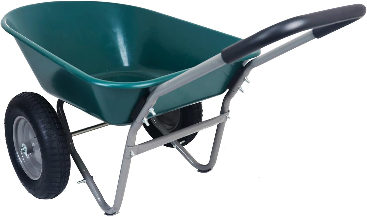 OLIXIS 2-Wheel Barrel Heavy-Duty Garden Wheelbarrow Cart with Pneumatic Tires, 5 Cu Ft Capacity & Built-in Stand – 300 lbs Load, Easy-Grip Handles, Lightweight, Green