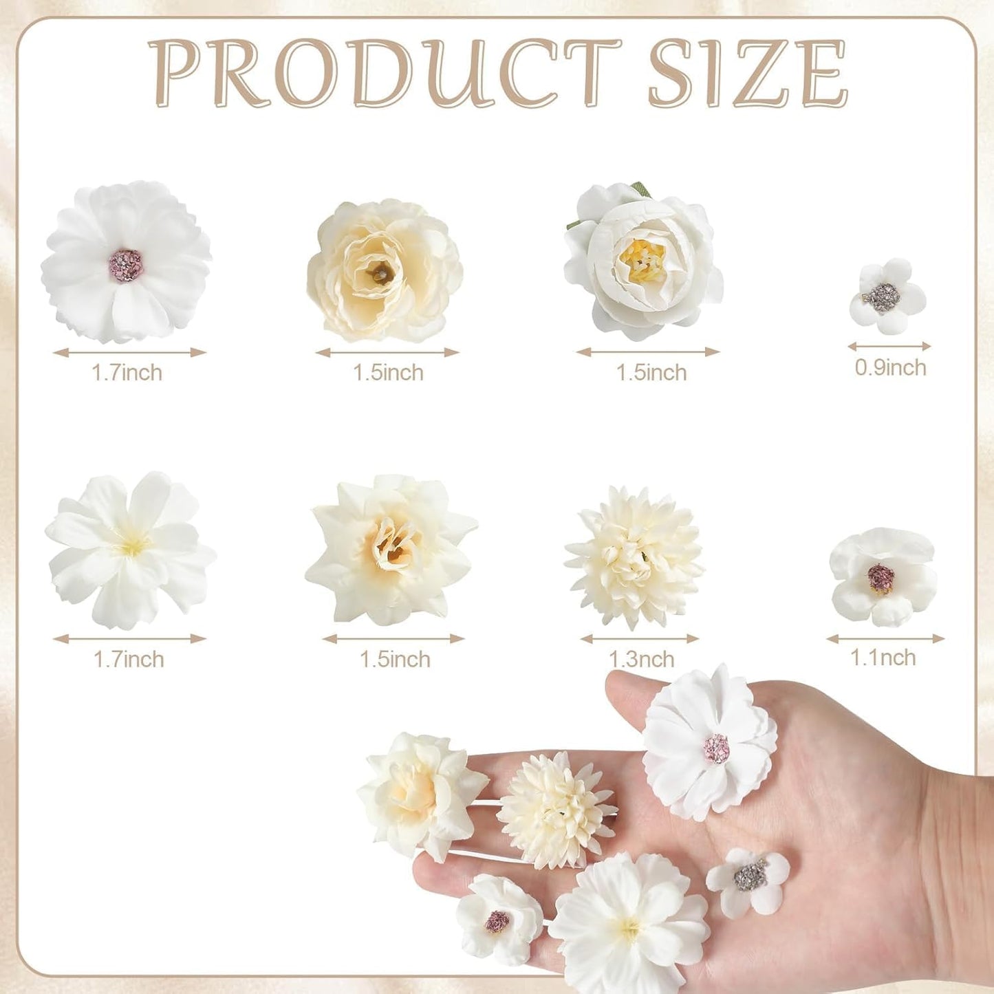 Faux Flower Heads Small Silk Artificial Flower DIY Fake Mini Flowers Rose Daisy Multicolor Flowers Craft Supplies for Wedding Party Wreath Graduation Season Party Home Decor (45, White)