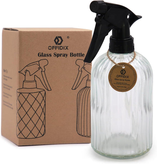 OFFIDIX Spray Bottle, Pressure Watering Can, Handheld Spray Bottles, Outdoor Indoor Plant Mister, 0.4L/13.5oz Glass Water Spray Bottle for Garden, Plants, Cleaning, Hairdressing (Clear)