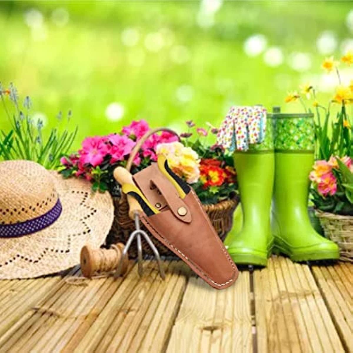 Leather Sheath for Scissors, 1Pack Leather Sheath Tool Holsters, Garden Pruner Sheath, Belt Holder Pouch Bag, Protective Leather Cover, Leather Hand Pruner Sheath for Garden Pliers with Snap