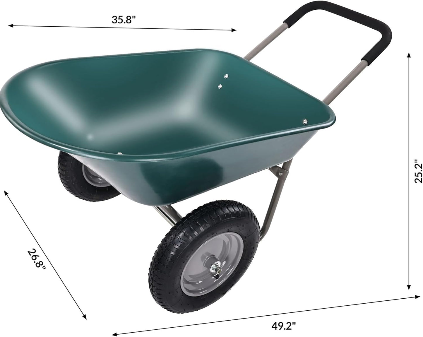Wheelbarrow Garden Cart, Heavy Duty Home Utility, Dual-Wheel Home Garden Yard Utility Wheelbarrow Cart with Built-in Stand, Green