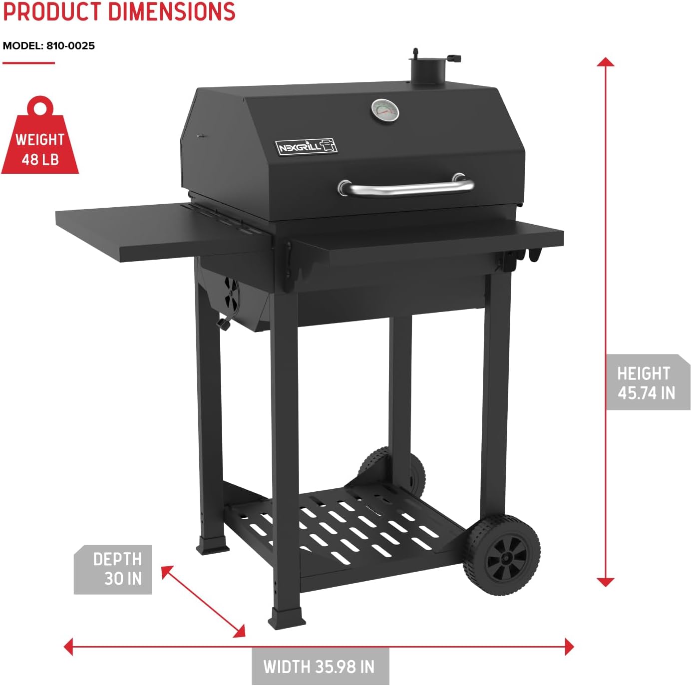 Nexgrill 22" Barrel Charcoal Grill with Side Shelf, 550 SQ In Cooking Space, Adjustable Chimney, Air Dampers, Temperature Gauge, Warming Rack, Smoker Grill for Camping, Picnics, and More - 810-0025