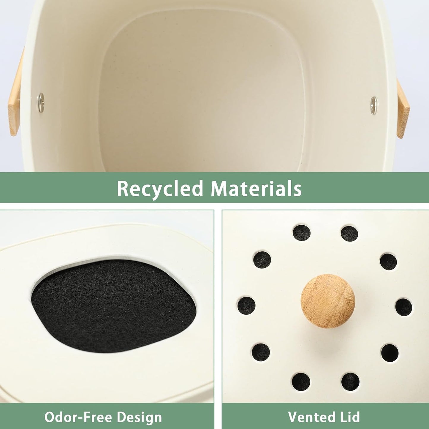 Vipush Bamboo Fiber Compost Bin with Lid Small Countertop Compost Bin Includes Charcoal Filter, Beige