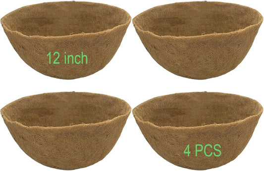 Coco Liners for Planters 12 Inch 4PCS Pre-Formed Round Coco Fiber Replacement Liner for Hanging Basket