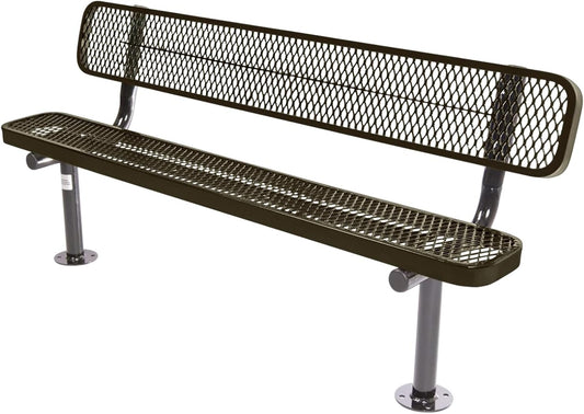 Heavy-Duty Outdoor Bench Thermoplastic Coated, Expanded Metal, Commercial-Grade Seating, Made in America (Surface with Back, 6 Ft, Textured Gold Vein)