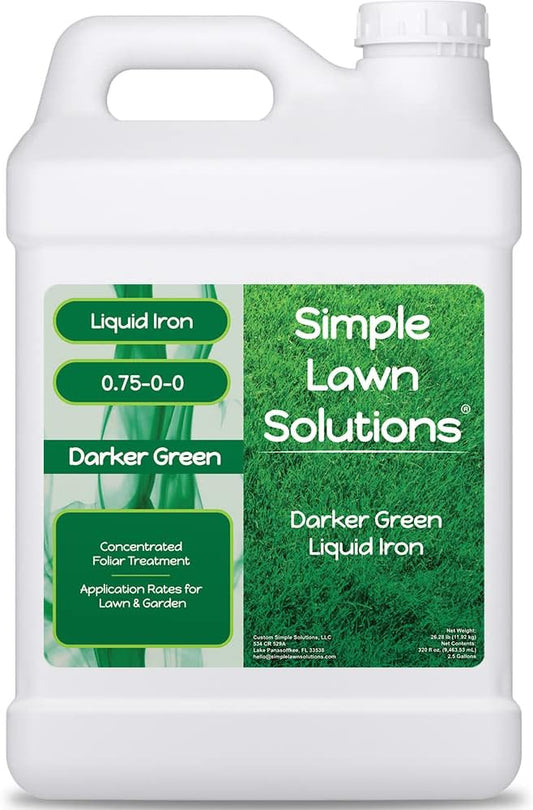 Simple Lawn Solutions - Liquid Iron Darker Green - Chelated Micronutrients - Concentrated Booster for Lawn, Indoor Plants and Outdoor Garden (2.5 Gallon)