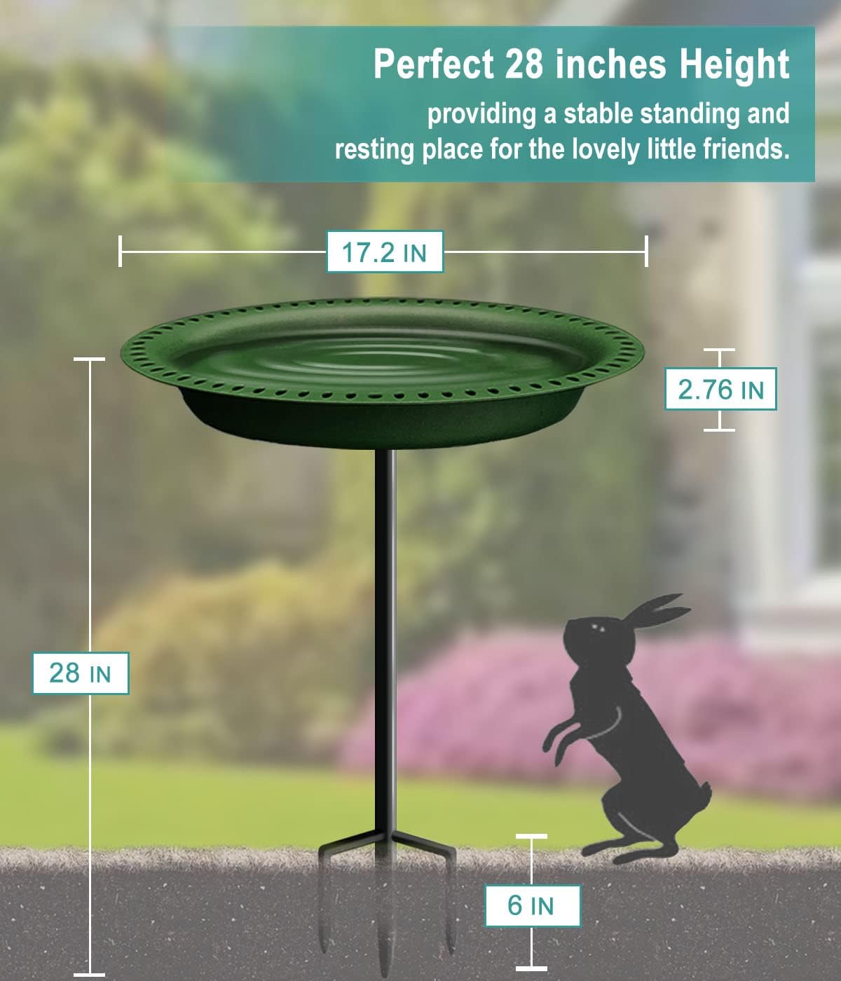 Garbuildman Extra-Large Freestanding Birdbath Bowl, Detachable Decoration Spa with Metal Stake Stand & Birdfeeder for Outdoor Garden, Oval Style, Green