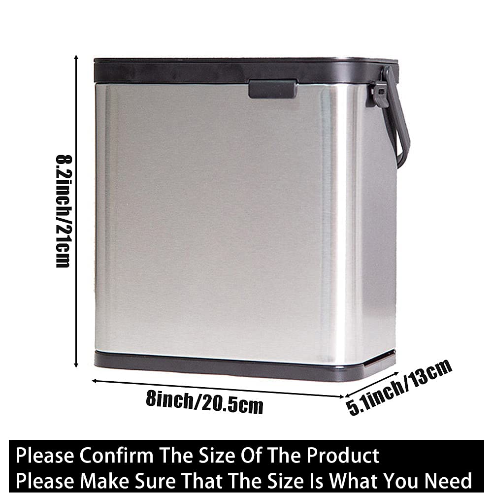 SIDIANBAN Hanging Trash Can with Lid for Kitchen Cabinet Door, 0.8 Gal/3L Stainless Steel Garbage Can Kitchen Compost Bin for Countertop or Under Sink