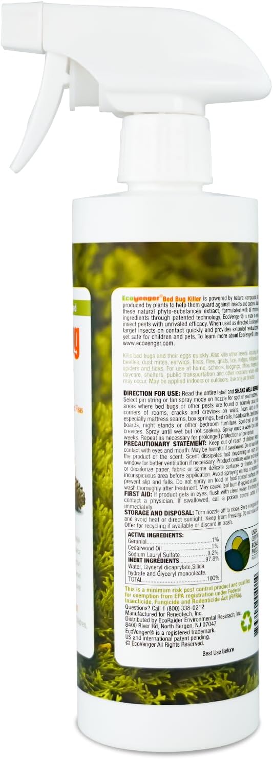 Bed Bug Killer (16OZ) EcoVenger by EcoRaider−100% Kill Efficacy−Kills All Stages on Contact-14 Day Residual Protection− EcoFriendly & Non-Toxic Child & Pet Friendly