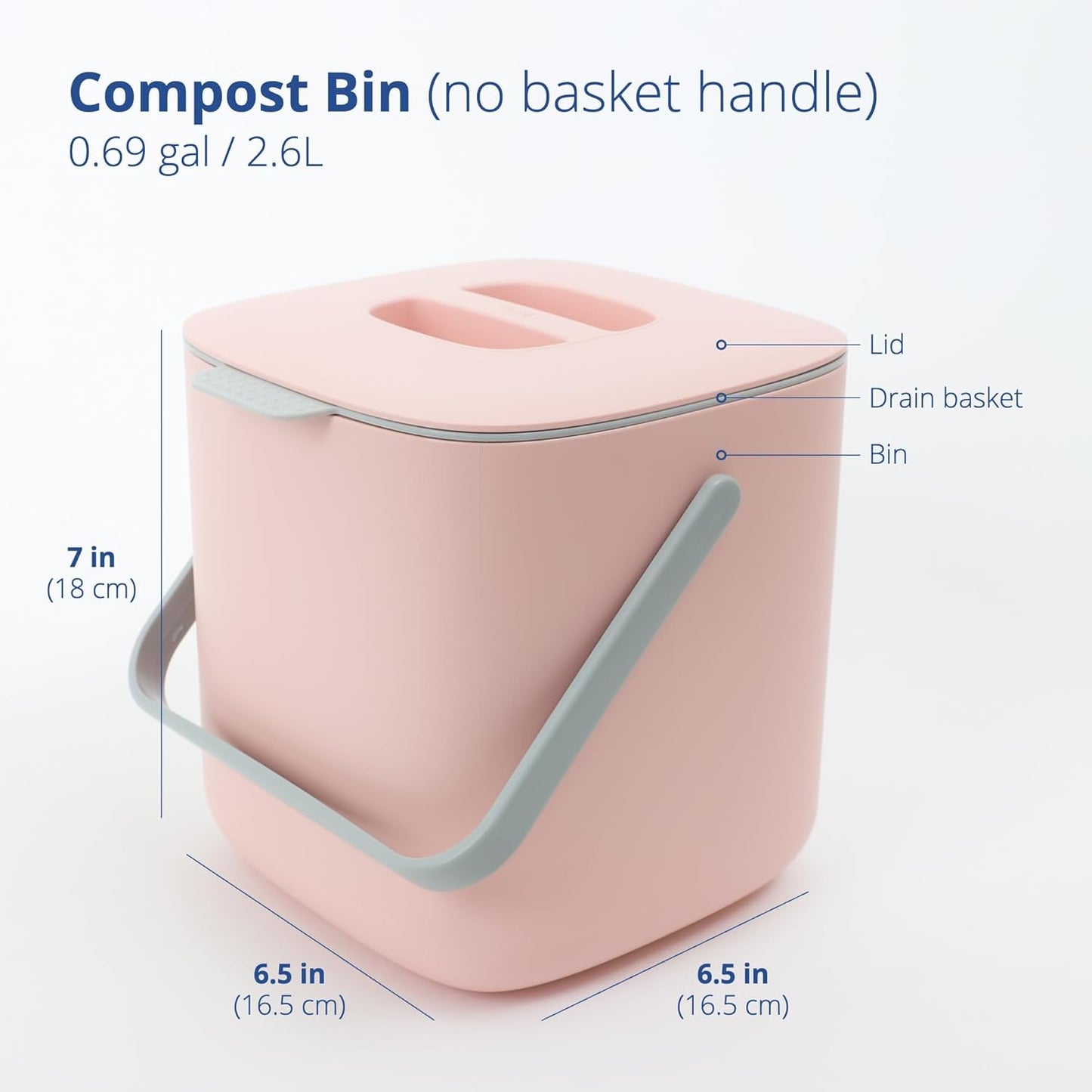 Blue Ginkgo Kitchen Compost Bin [2.6L / 0.69 GAL] – Filter-Free, Odor-Tight Countertop Food Waste Pail with Handle (Made in Korea, Pink)
