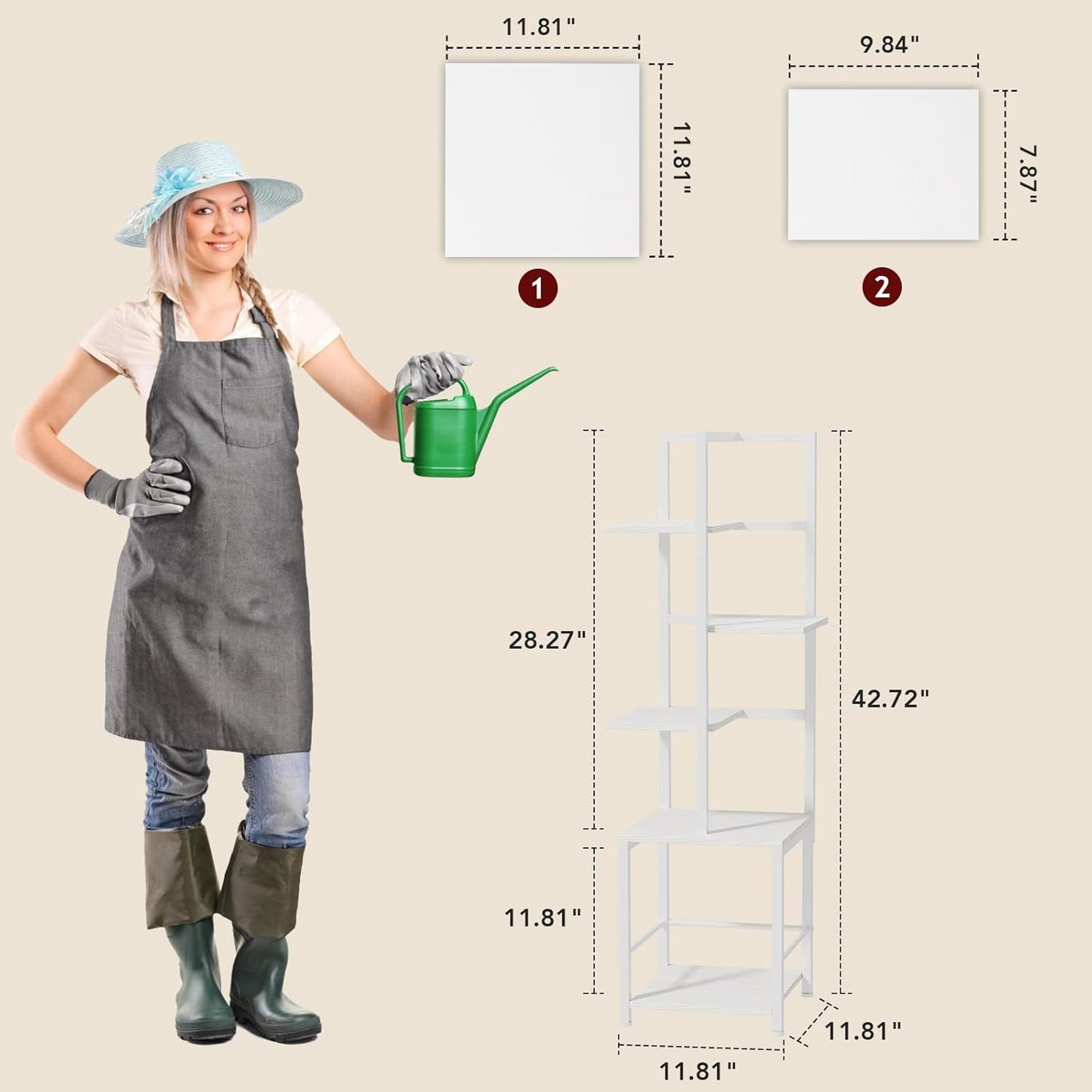 Plant Stand Indoor with Grow Light, 5-Tiered Tall Plant Stand Indoor, Metal Plant Shelf with Bookshelf Bookcase and Adjustable Light, Ideal for Living Room, Reading room, Garden, Patio (white)