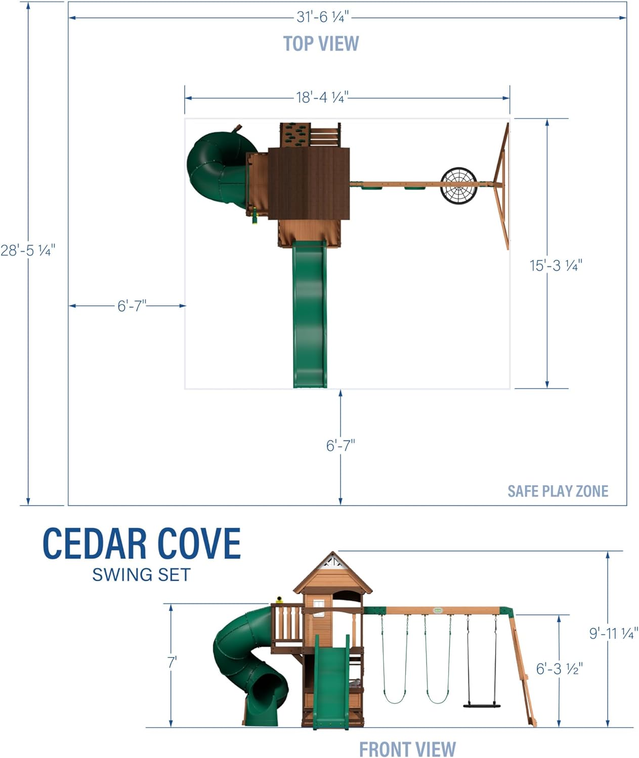Backyard Discovery Cedar Cove Cedar Wood Swing Set with Spiral Tube Slide, Wave Slide, Clubhouse, Toy Grill, Snack Bar, Rock Wall, Belt Swings, Web Swing, Balcony, Chalkboard, Ladder, Outdoor Playset