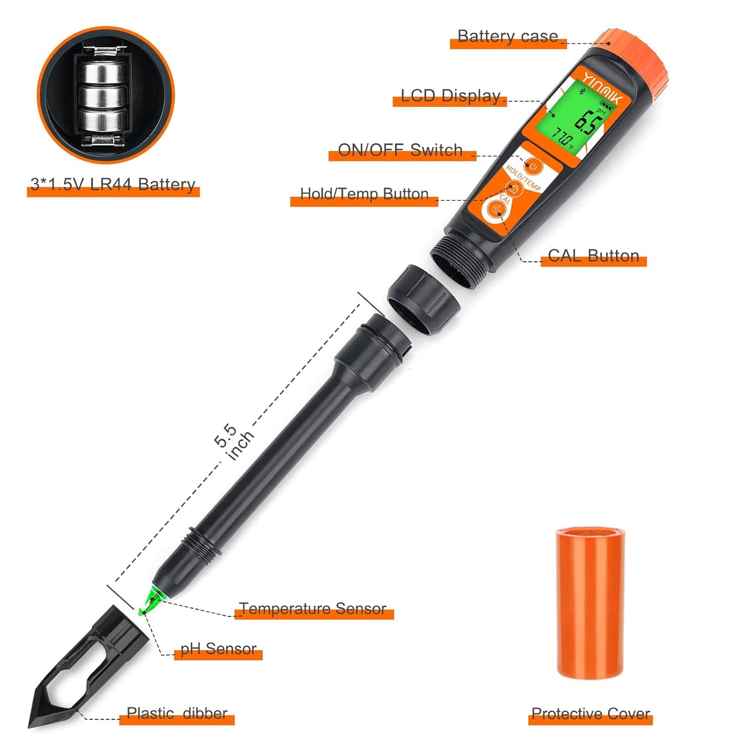 Digital pH Meter for Soil, Soil pH Tester for Potted Plants, Professional pH Reader for Soil and Water, Electronic Soil pH Test Kit for Garden, Lawn, Greenhouse, Indoor & Outdoor, Farming, Yard Use