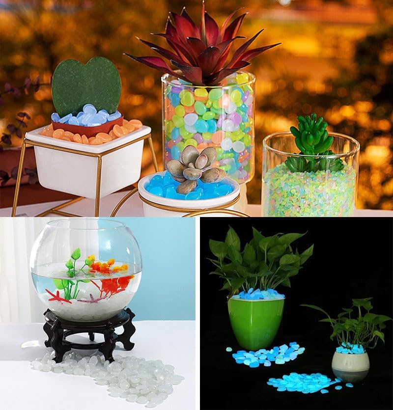 Glow in The Dark Stones 1000 Pcs Glow Pebbles Aquarium Rocks White Stones for Fish Tank Lawn Yard Garden Walkway Plant Pots
