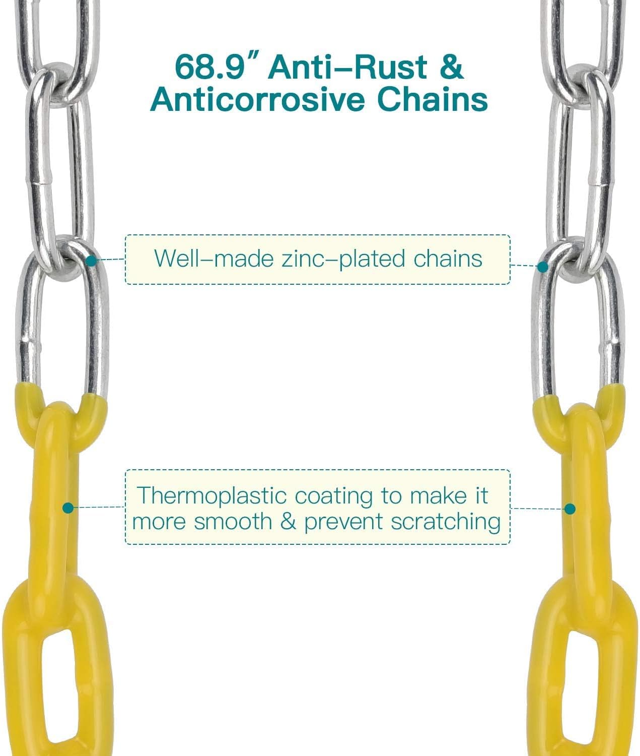 PACEARTH 2 Pack Swings Seats Holds 660lbs with 68.9 inch Anti-Rust Chains Plastic Coated 23.6 inch Tree Hanging Straps and Locking Buckles (Blue)