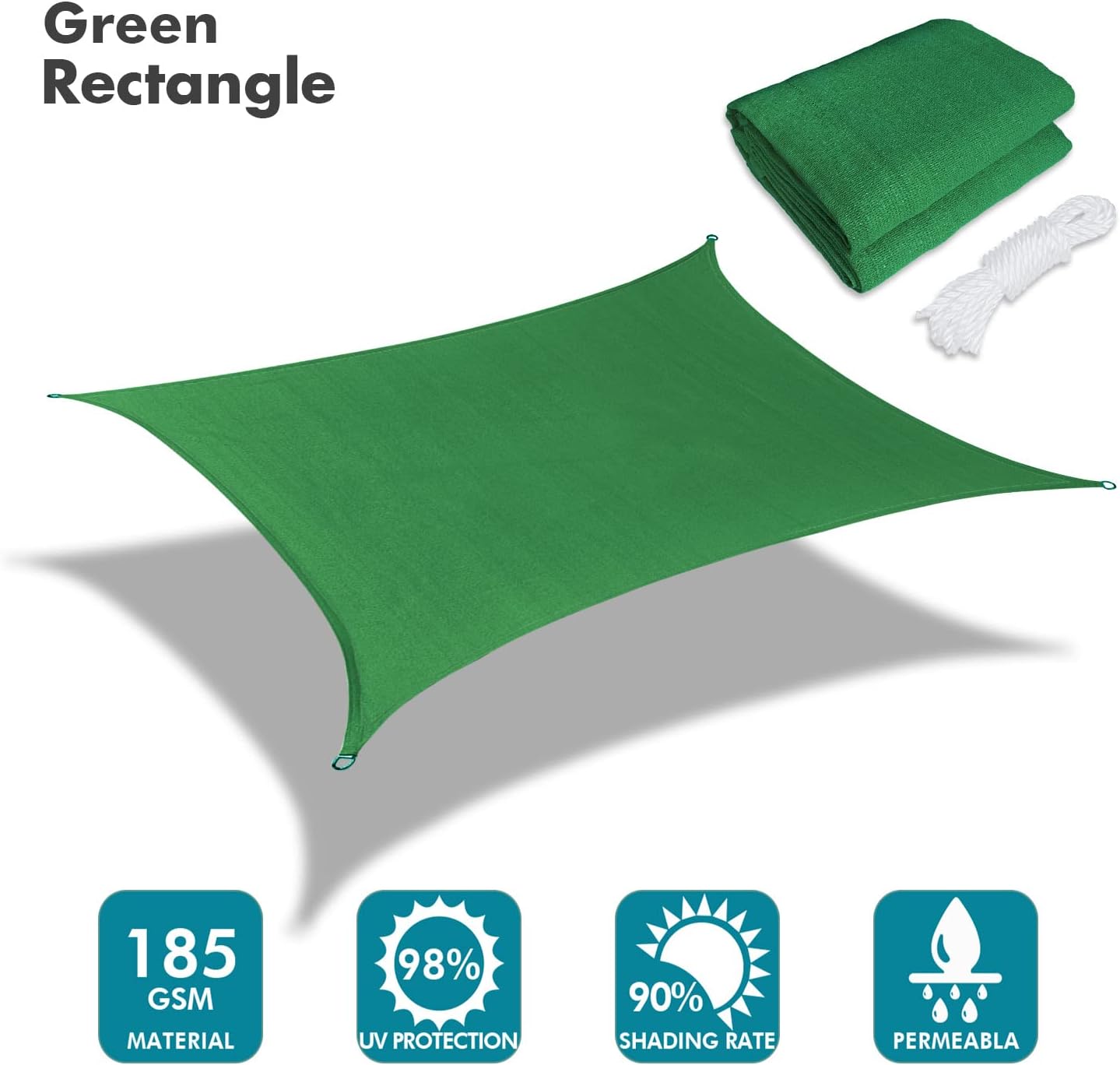 KANAGAWA 6'X9' Dark Green Custom Size Sun Shade Sail Rectangle UV Block Canopy Cover for Patio Backyard Lawn Garden Outdoor (Customized Available)