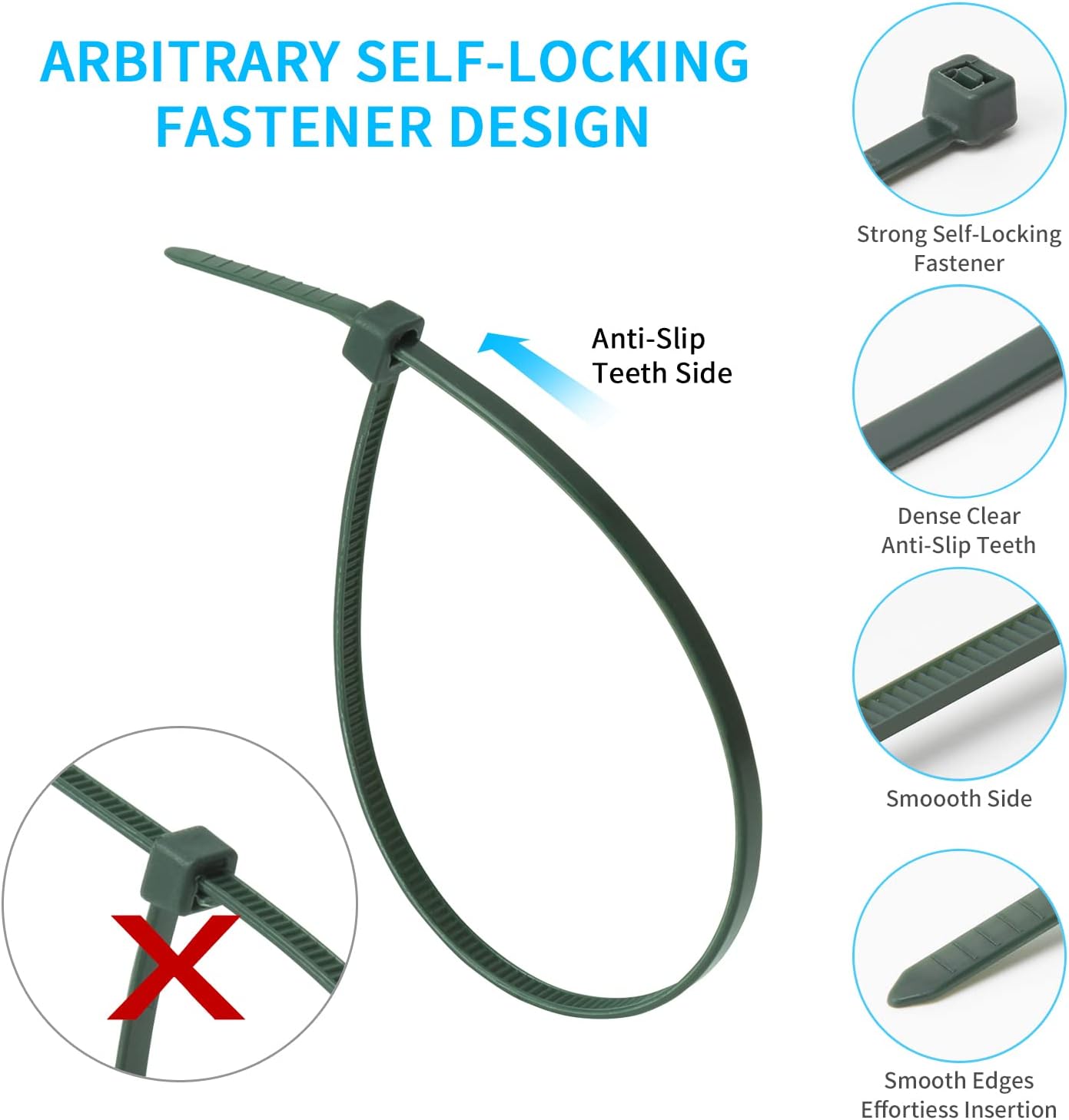 6 Inch Garden Green Zip Tie 1000 PCS, 18 Lbs - Small to Medium Zip Tie, Nylon PA66 UV Resistant Cable Tie for Indoor and Outdoor Use - Ideal for bundling and securing objects