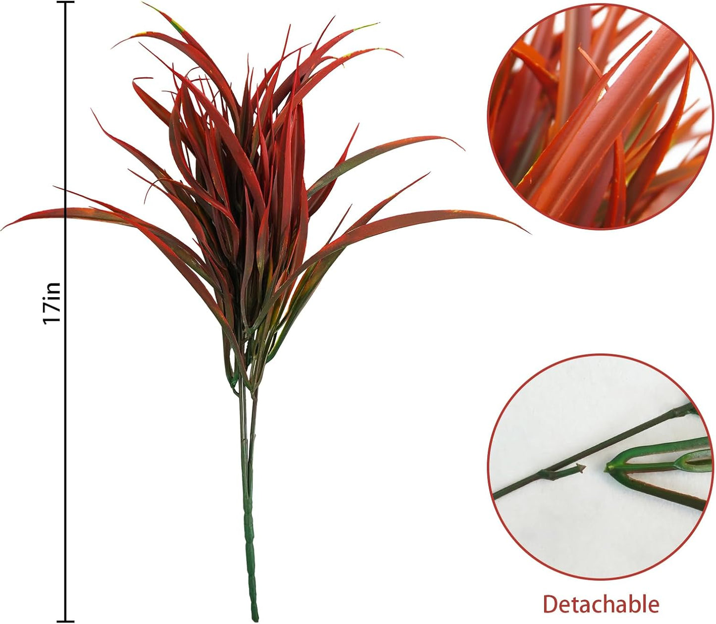 Uieke 6 Bundles Artificial Outdoor Plants UV Resistant Fake Grass Plants Faux Plastic Plants Greenery Shrubs for Home Garden Pathway Window Box Front Porch Cemetery Fall Decor, Autumn Red