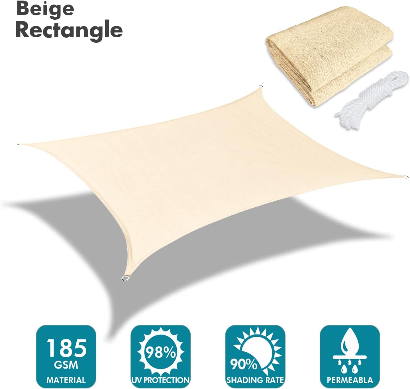 KANAGAWA 6'X9' Cream Custom Size Sun Shade Sail Rectangle UV Block Canopy Cover for Patio Backyard Lawn Garden Outdoor (Customized Available)
