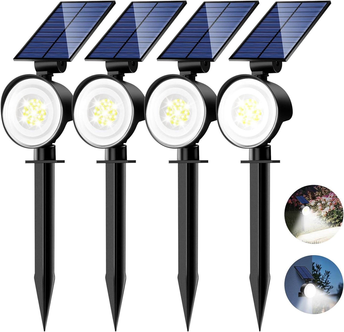 nipify Solar Lights Outdoor Waterproof, Spot Lights- 4 Pack/53 LED/3 Modes Solar Powered Spotlights 2-in-1 Auto On/Off Landscape Lighting for Outside Yard Wall Garden, Cool White
