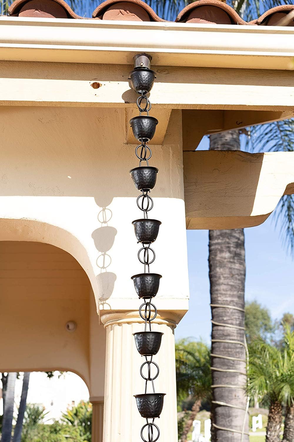 Monarch Rain Chains Aluminum Hammered Cup Rain Chain, 8.5 ft Black Powder Coated Aluminum Decorative Rain Catcher Chain for Gutters, Black Aluminum Rain Gutter Replacement Downspout