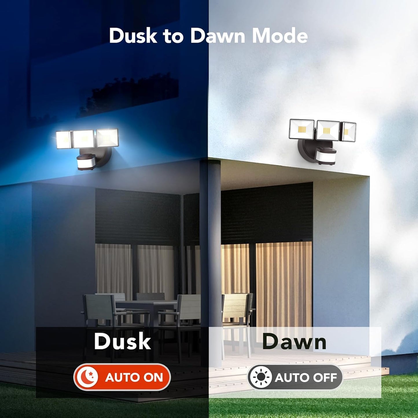 OREiN 4500LM/35W Flood Lights Outdoor, 180°/40FT Motion Sensor Outdoor Lights Dusk to Dawn Security Lights IP65 Waterproof 3 Modes for Outside 4500SQ.FT Front Door, Garage, Bronze (Hardwired)
