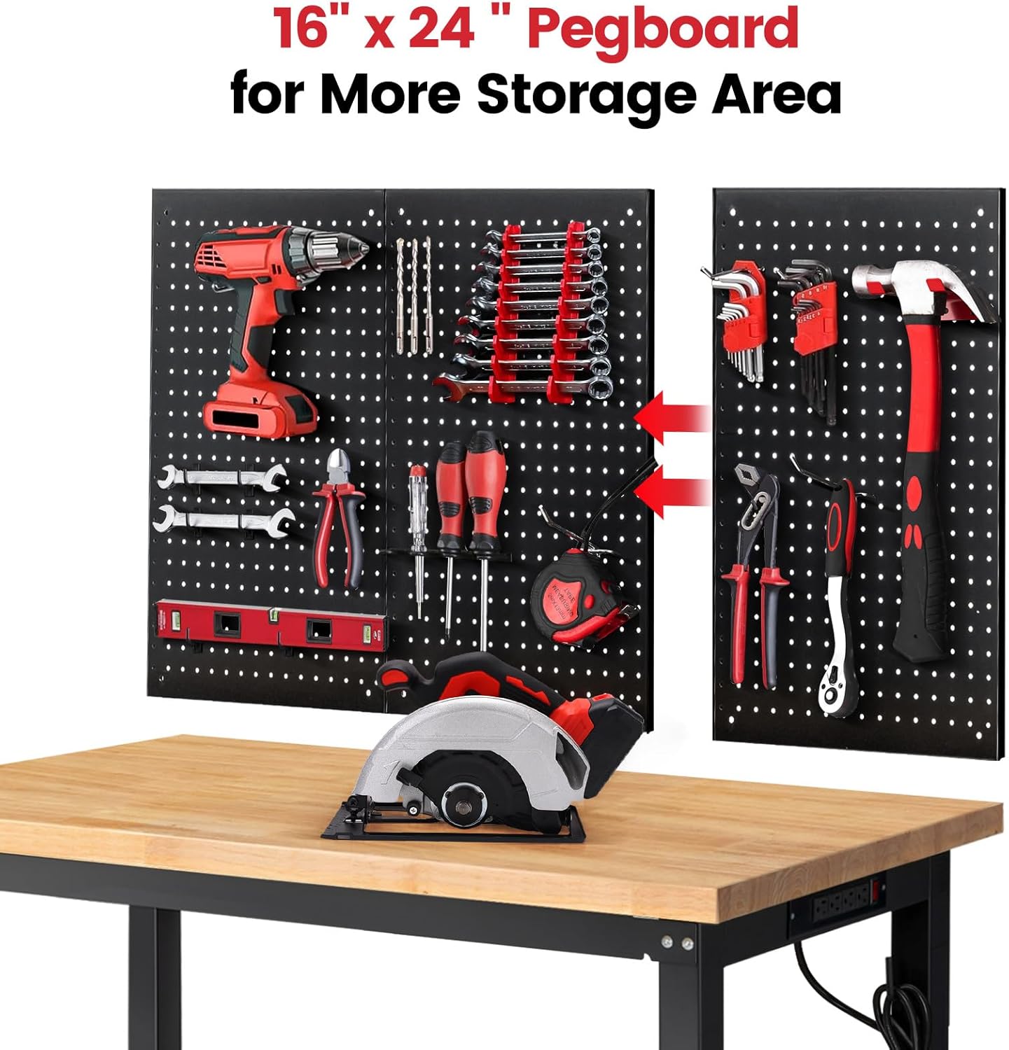 Adjustable Height Work Bench 48 x 20 Workbench for Garage Work Table with Under Table Shelf for Shop Woodworking, Heavy Duty Rubber Wood Top for Office, Home, Commercial