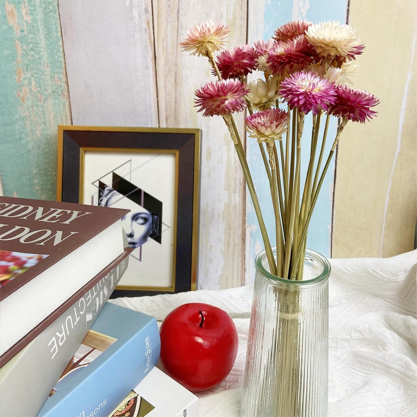 L'BREVOGA Dried Flower Bouquets, 16 pcs 100% Natural Daisy Strawflower for Decoration Home Party - Pink & White