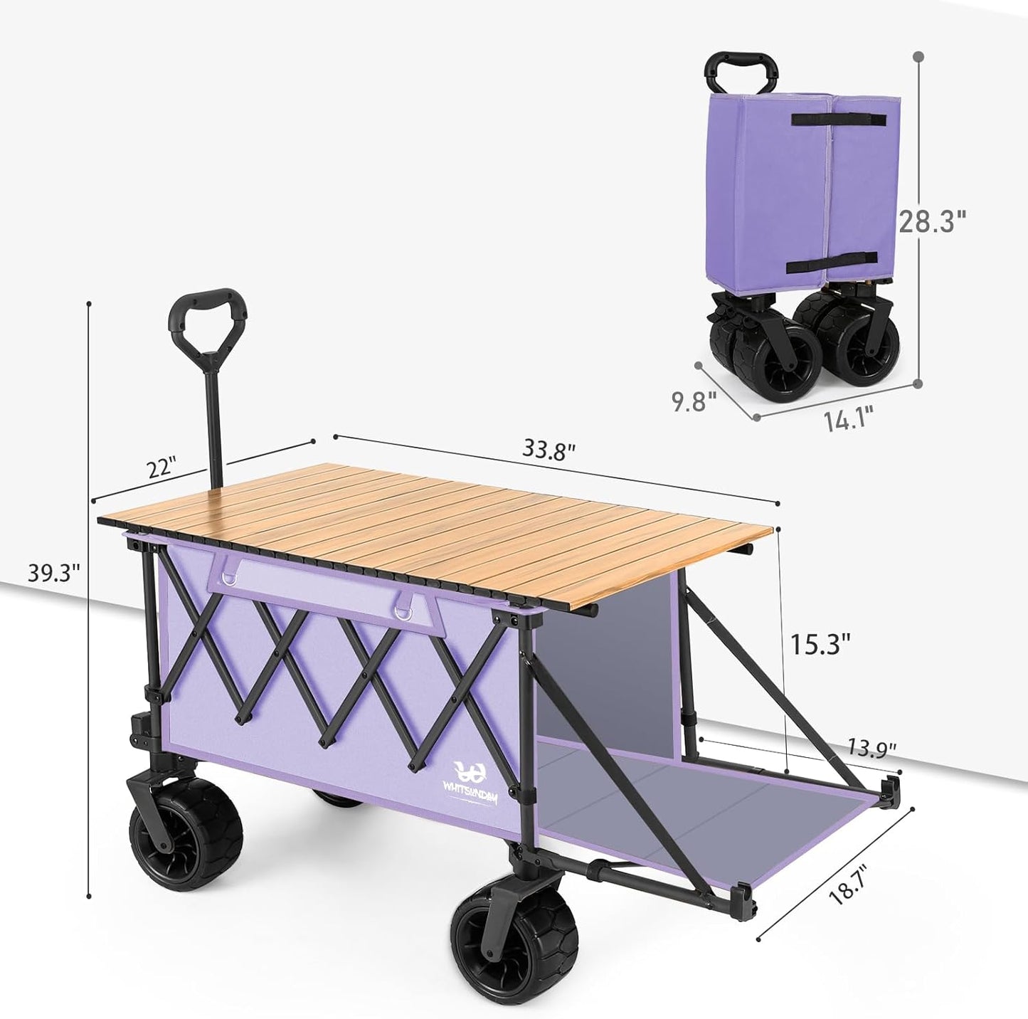 Whitsunday Collapsible Wagon with Tailgate and Big Wheel,Heavy Duty Utility Folding Wagons for Beach Camping Outdoor Purple