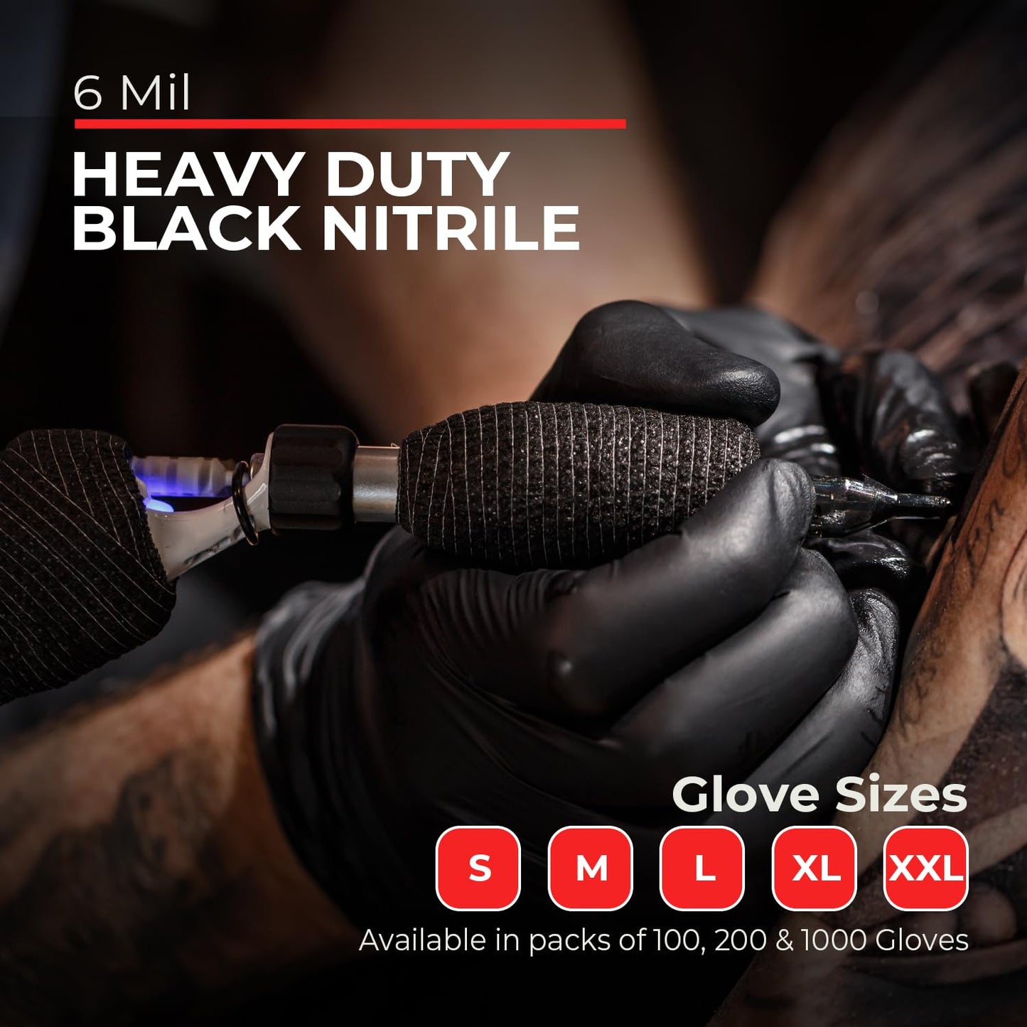 Heavy Duty 6 Mil Black Nitrile Gloves - Disposable, Latex & Powder Free | Mechanic, Food Prep & Tattoo | Rubber Gloves for Cooking, Cleaning & Household | Pack of (100)