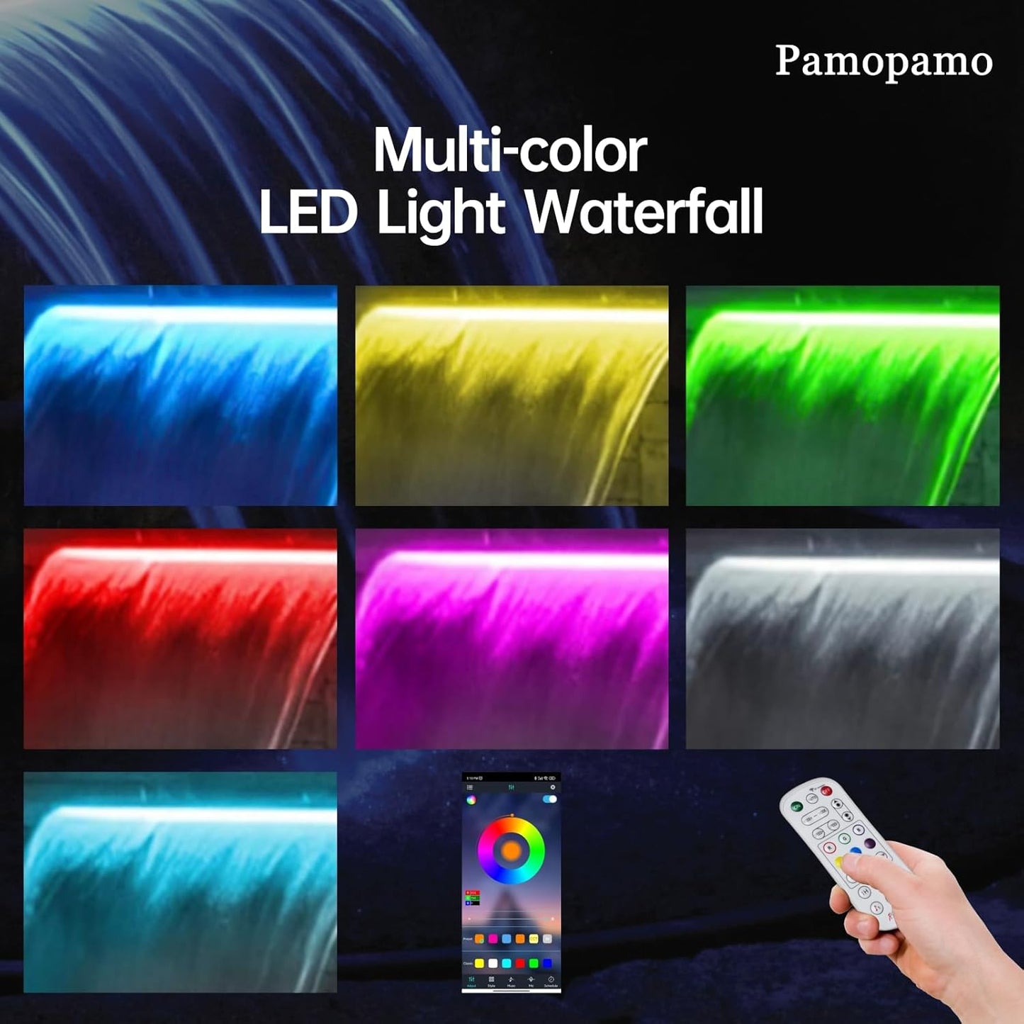 Pool Waterfall Spillway Stainless Steel Koi Pond Fountain, APP Control LED Lighted Waterfalls Kit, Outdoor Water Flow Fountains for Garden Swimming Pool Decoration-11.8"x7.8"x3.9"