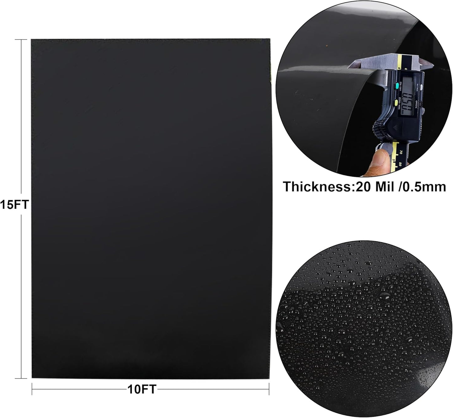 10 x 15 FT Pond Liner, 20 Mil Fish Pond HDPE Liner, Pond Liners for Outdoor Ponds, Koi Ponds, Garden Fountain, Waterfall